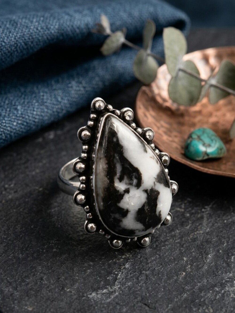 Genuine White Buffalo Turquoise 925 Sterling Silver Ring Southwestern Sz 8